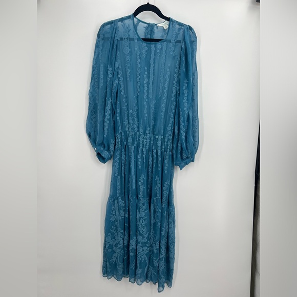 Sundance Seaspell Midi Dress Sheer Floral Lace Embroidered Silk Long Sleeve S - Picture 8 of 16